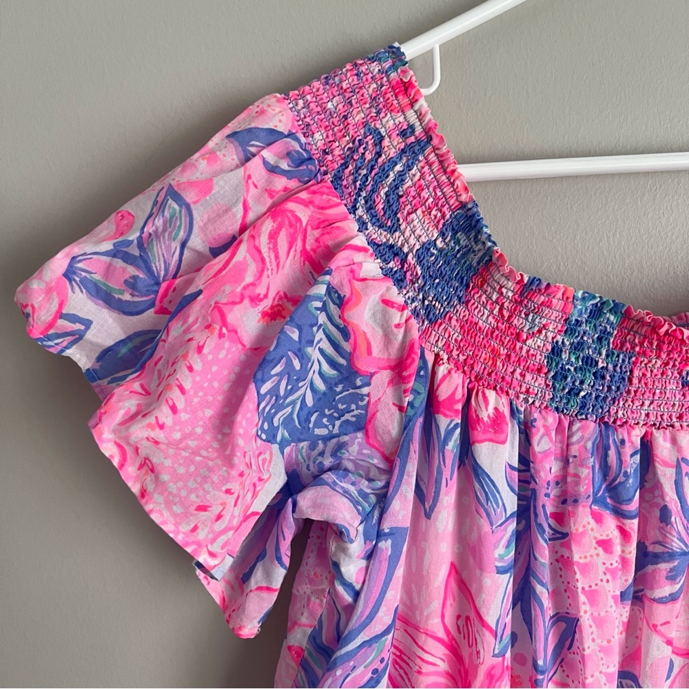 Lilly Pulitzer Dezi Off Shoulder Maxi Dress Pink Isle Snappy Turtle Preppy XL - Picture 4 of 10